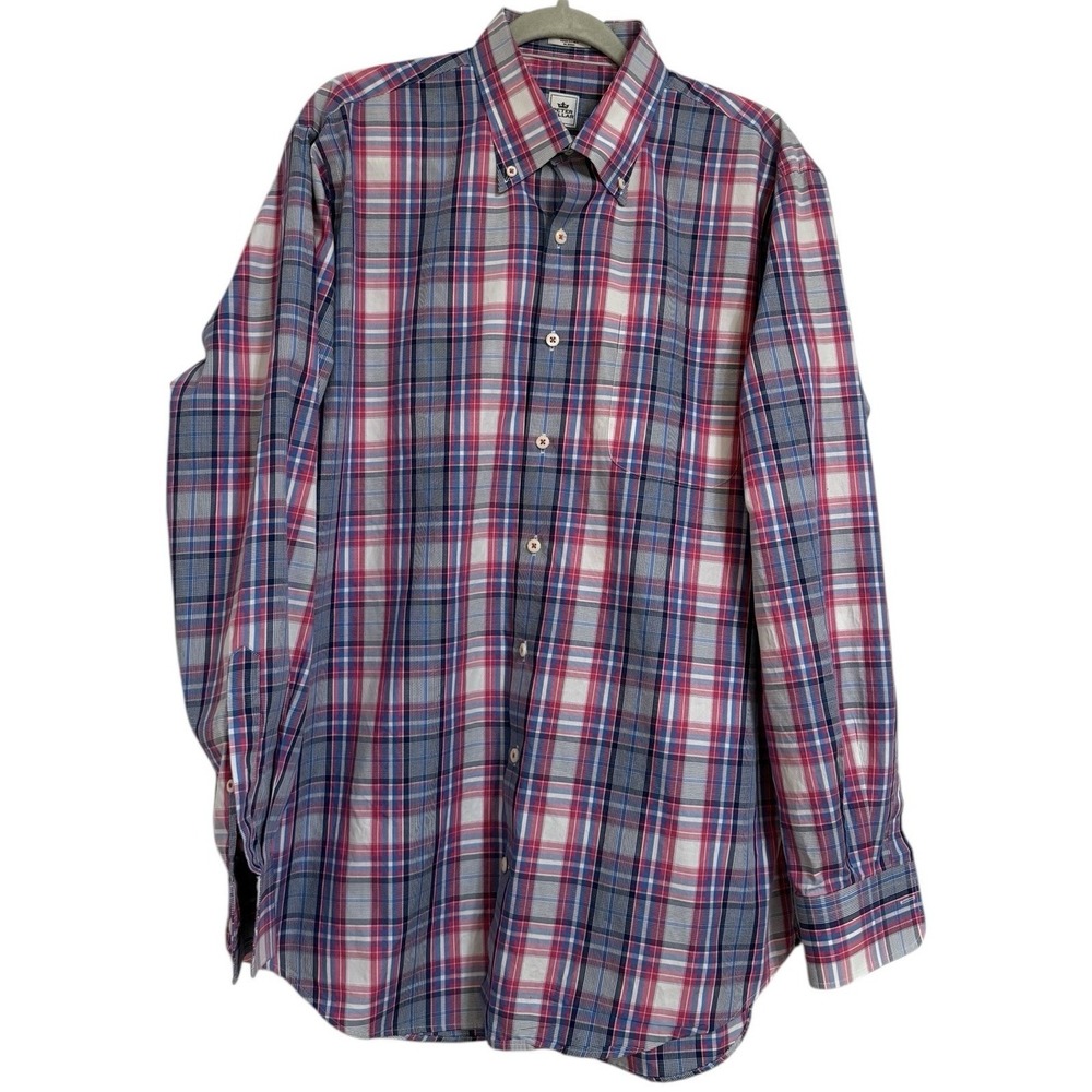 Peter Millar Crown Soft Baldwin‎ Button Up Plaid Blue Pink White  Size Large